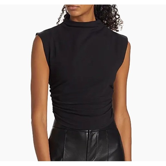 Reformation Lindy Ruched Knit Top size Small Stretch Cotton Jersey Black NEW - Picture 1 of 9